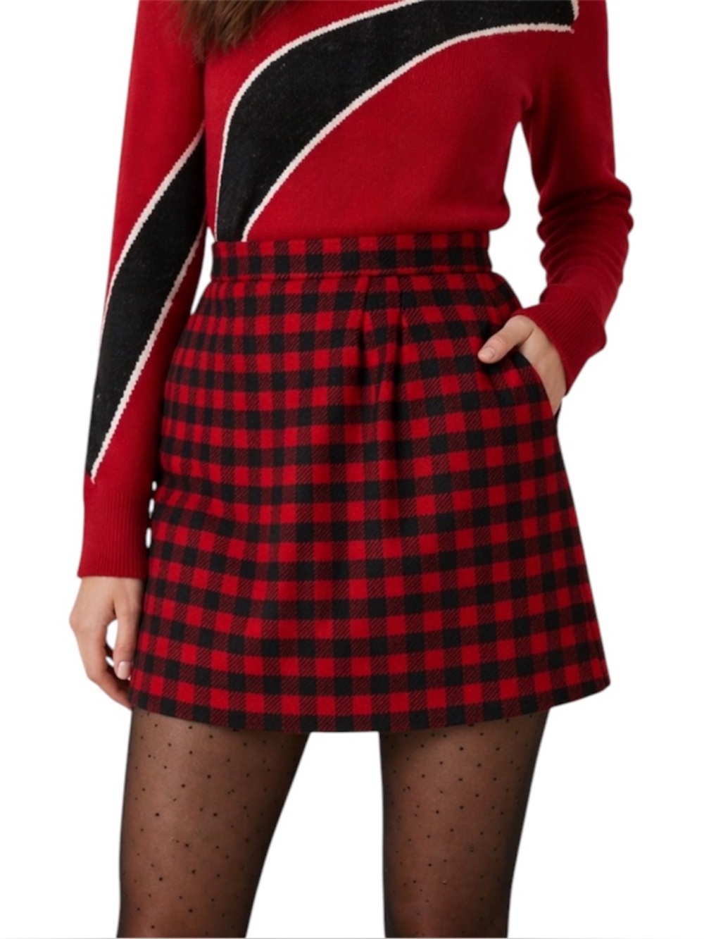 RED Valentino Wool Vichy Gingham Check Skirt Effect Shorts Skort US 8